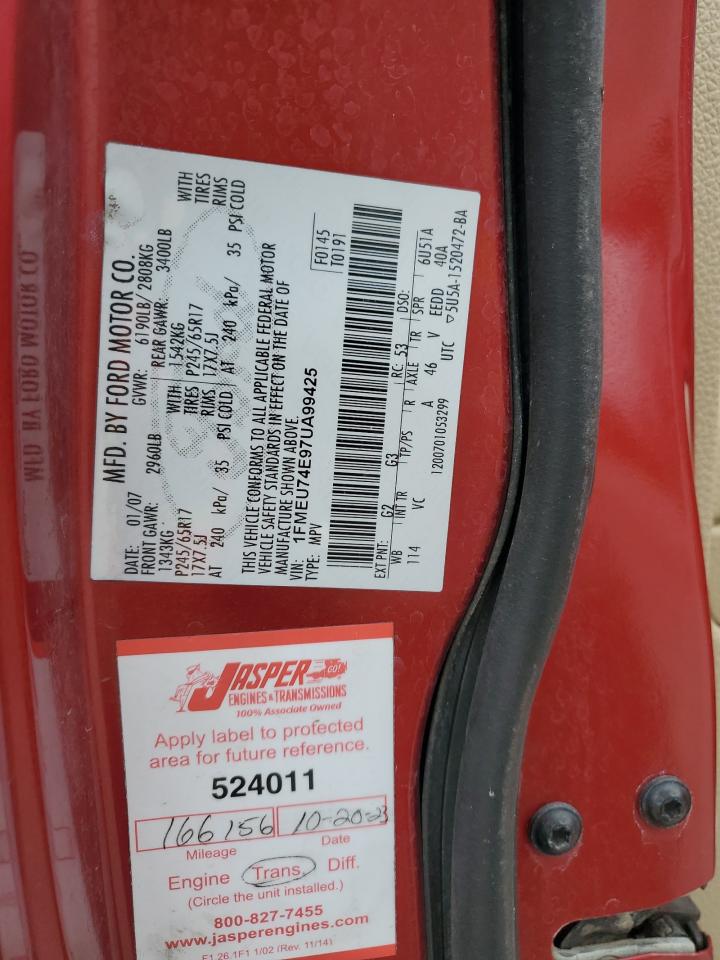 2007 Ford Explorer Eddie Bauer VIN: 1FMEU74E97UA99425 Lot: 60853205
