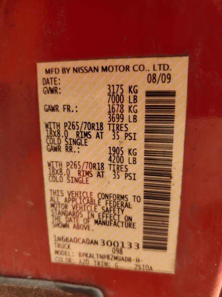 2010 Nissan Titan Xe VIN: 1N6BA0CA0AN300133 Lot: 61983195