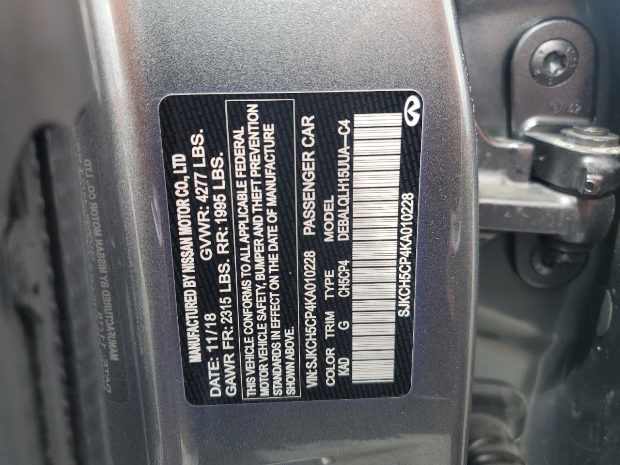 2019 Infiniti Qx30 Pure VIN: SJKCH5CP4KA010228 Lot: 61906245