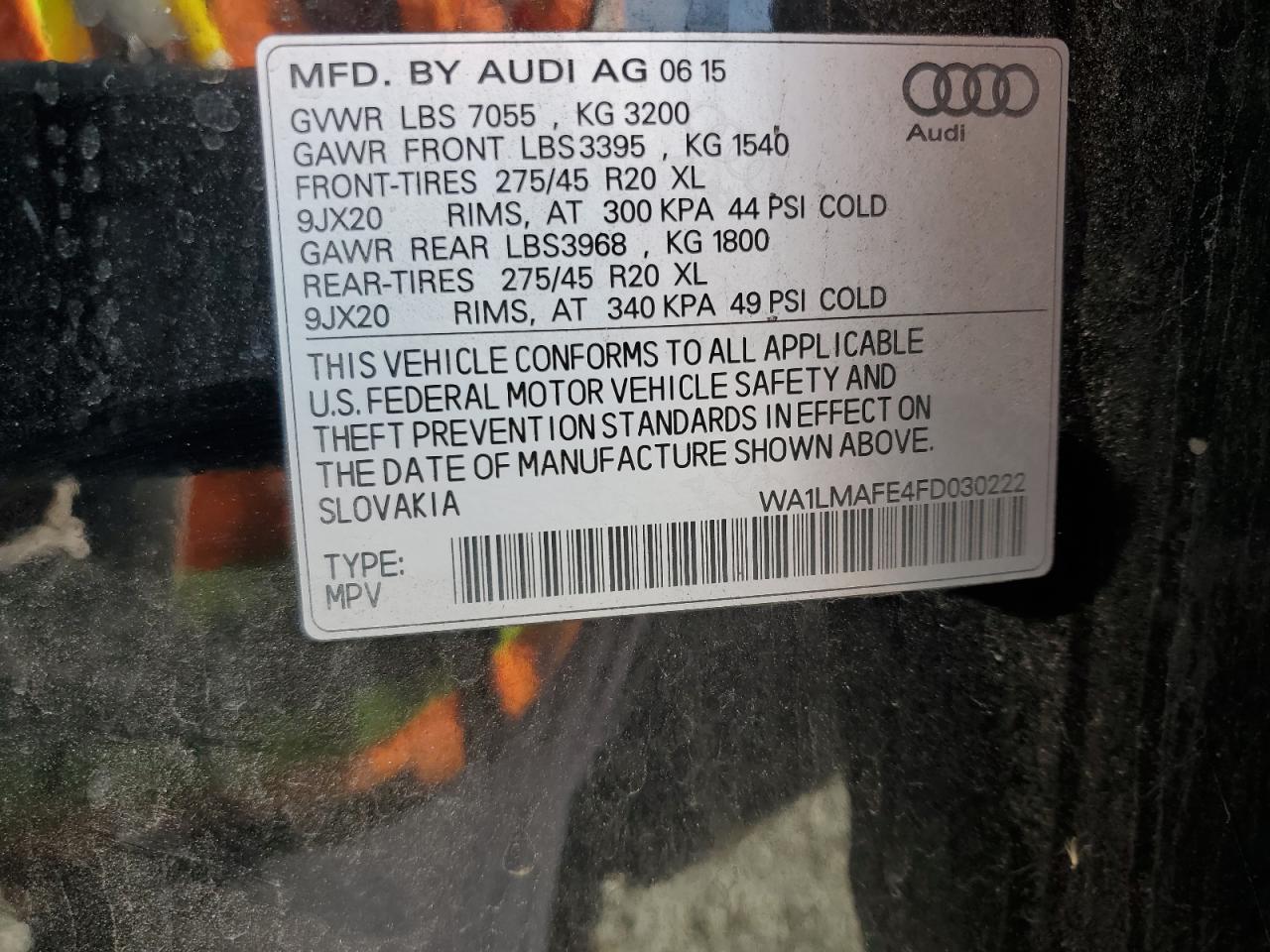 2015 Audi Q7 Tdi Premium Plus VIN: WA1LMAFE4FD030222 Lot: 62349775