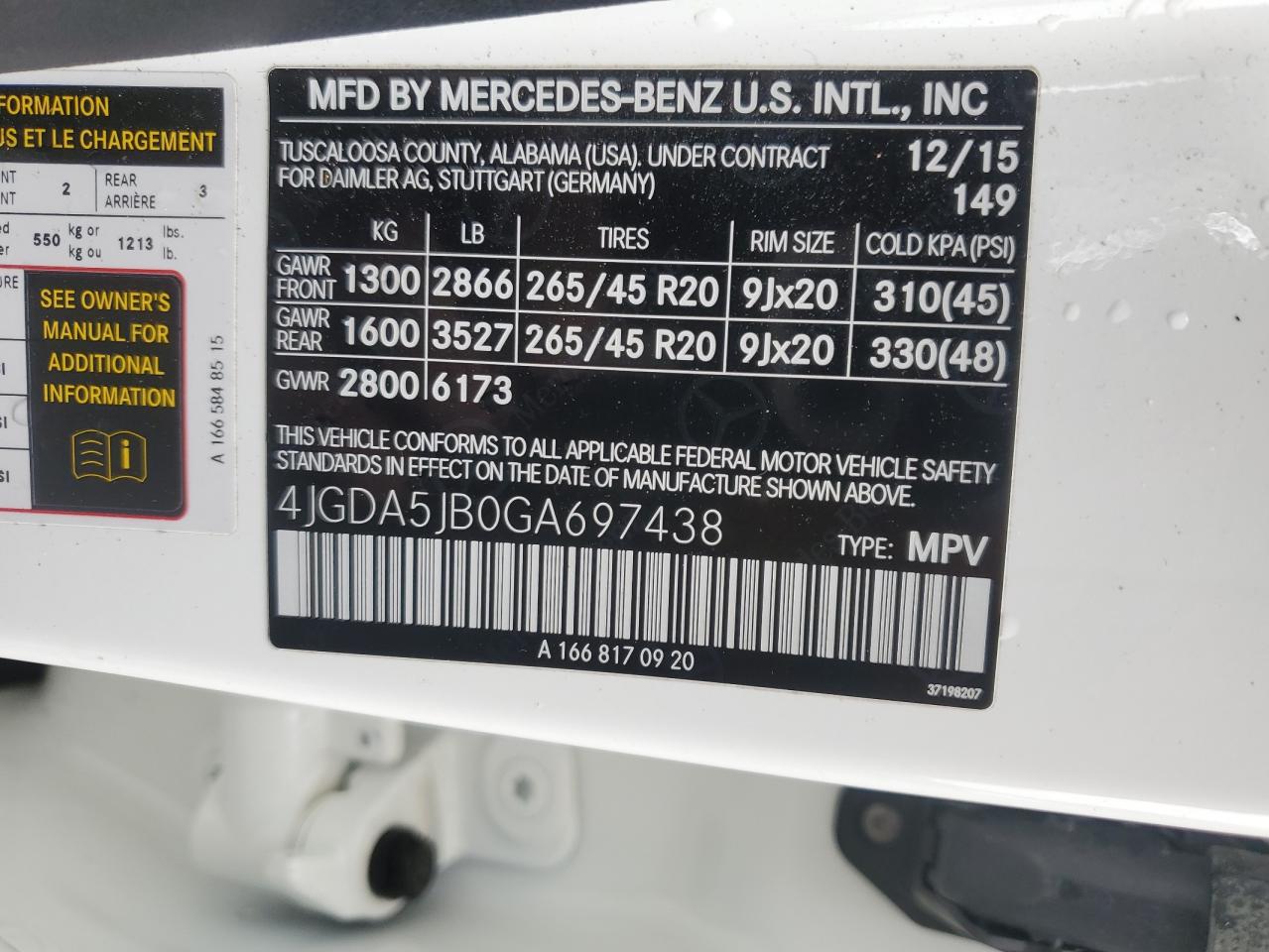 2016 Mercedes-Benz Gle 350 VIN: 4JGDA5JB0GA697438 Lot: 61794375