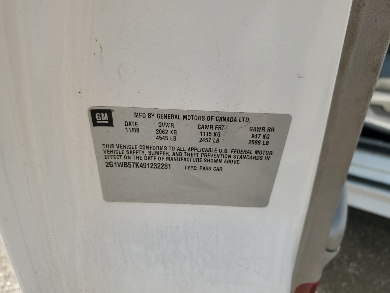 2009 Chevrolet Impala Ls VIN: 2G1WB57K491232281 Lot: 62193825