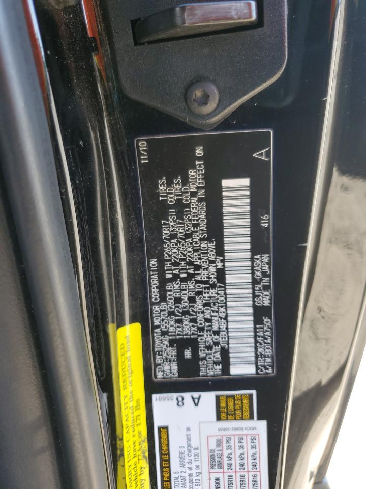 2011 Toyota Fj Cruiser VIN: JTEBU4BF4BK100417 Lot: 62576175