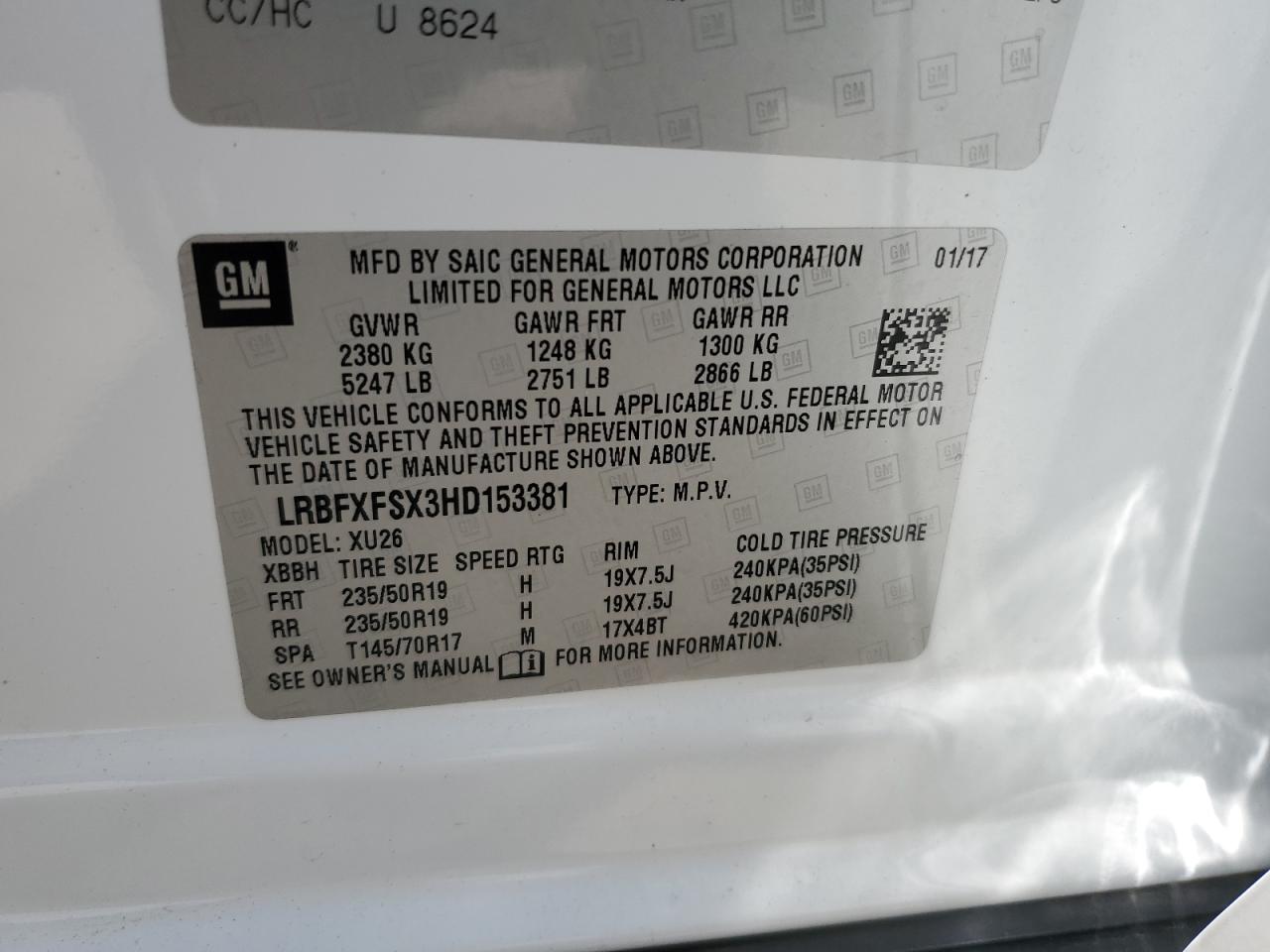 2017 Buick Envision Premium Ii VIN: LRBFXFSX3HD153381 Lot: 59723485