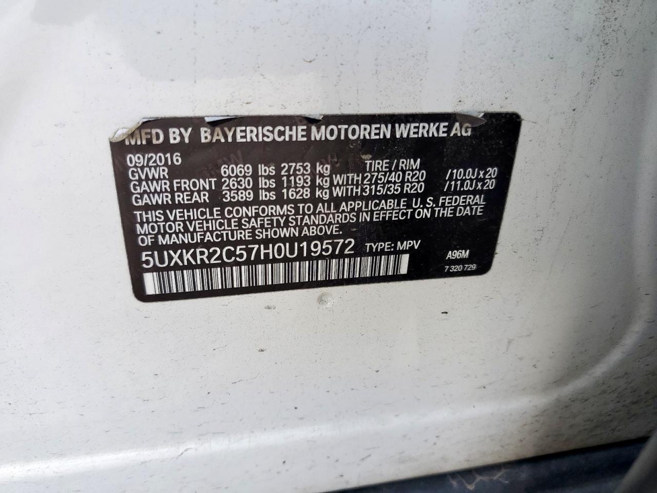 2017 BMW X5 Sdrive35I VIN: 5UXKR2C57H0U19572 Lot: 62739765