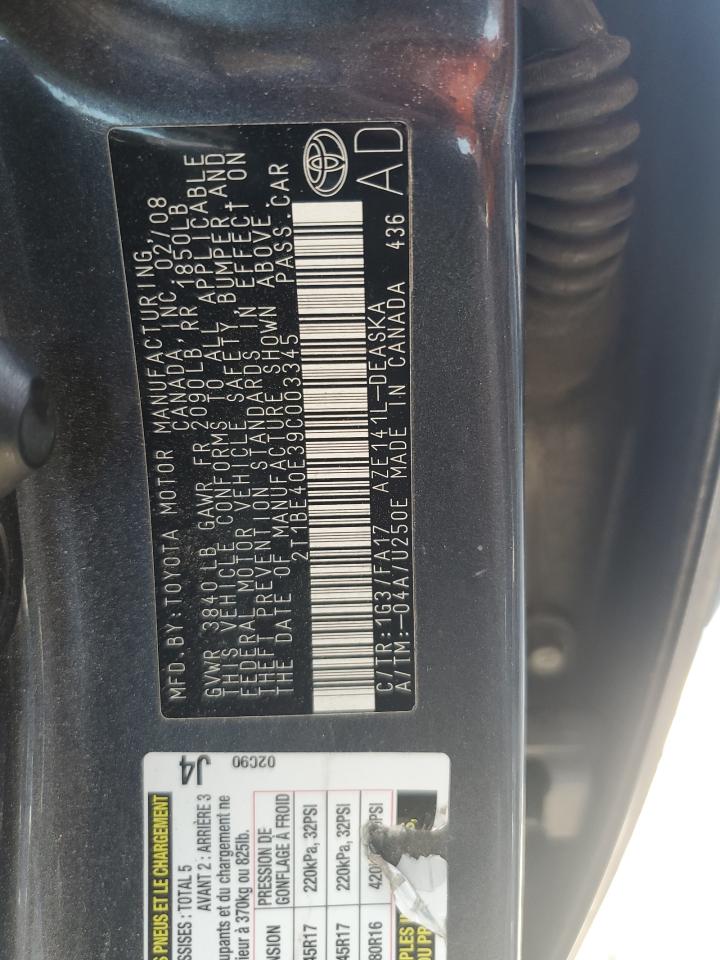 TOYOTA COROLLA 2009 VIN 2T1BE40E39C003345 фото 12