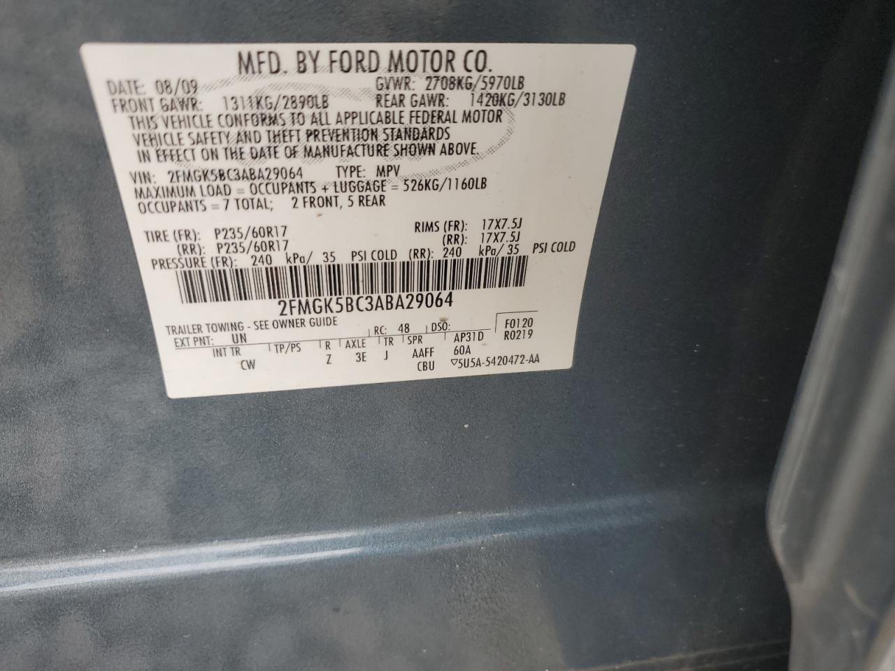 2010 Ford Flex Se VIN: 2FMGK5BC3ABA29064 Lot: 62593215