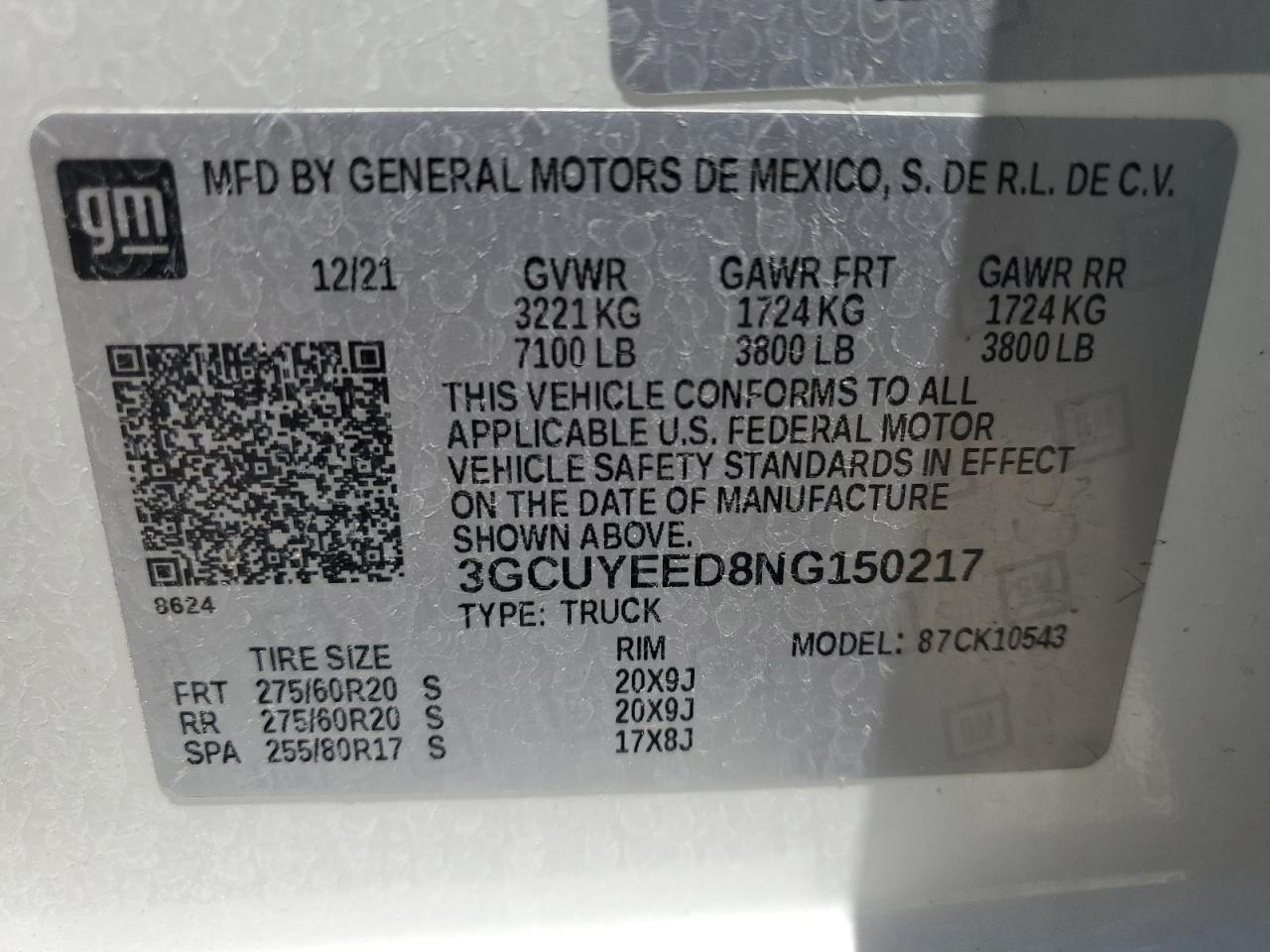 CHEVROLET ALL Models 2022 VIN 3GCUYEED8NG150217 фото 12