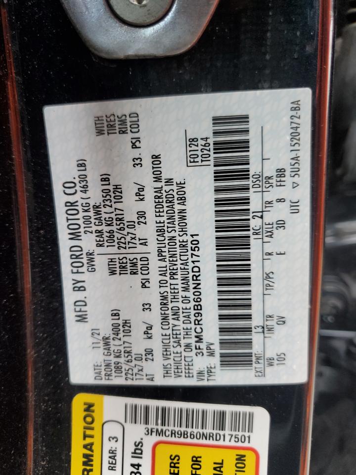 2022 Ford Bronco Sport Big Bend VIN: 3FMCR9B60NRD17501 Lot: 59477575