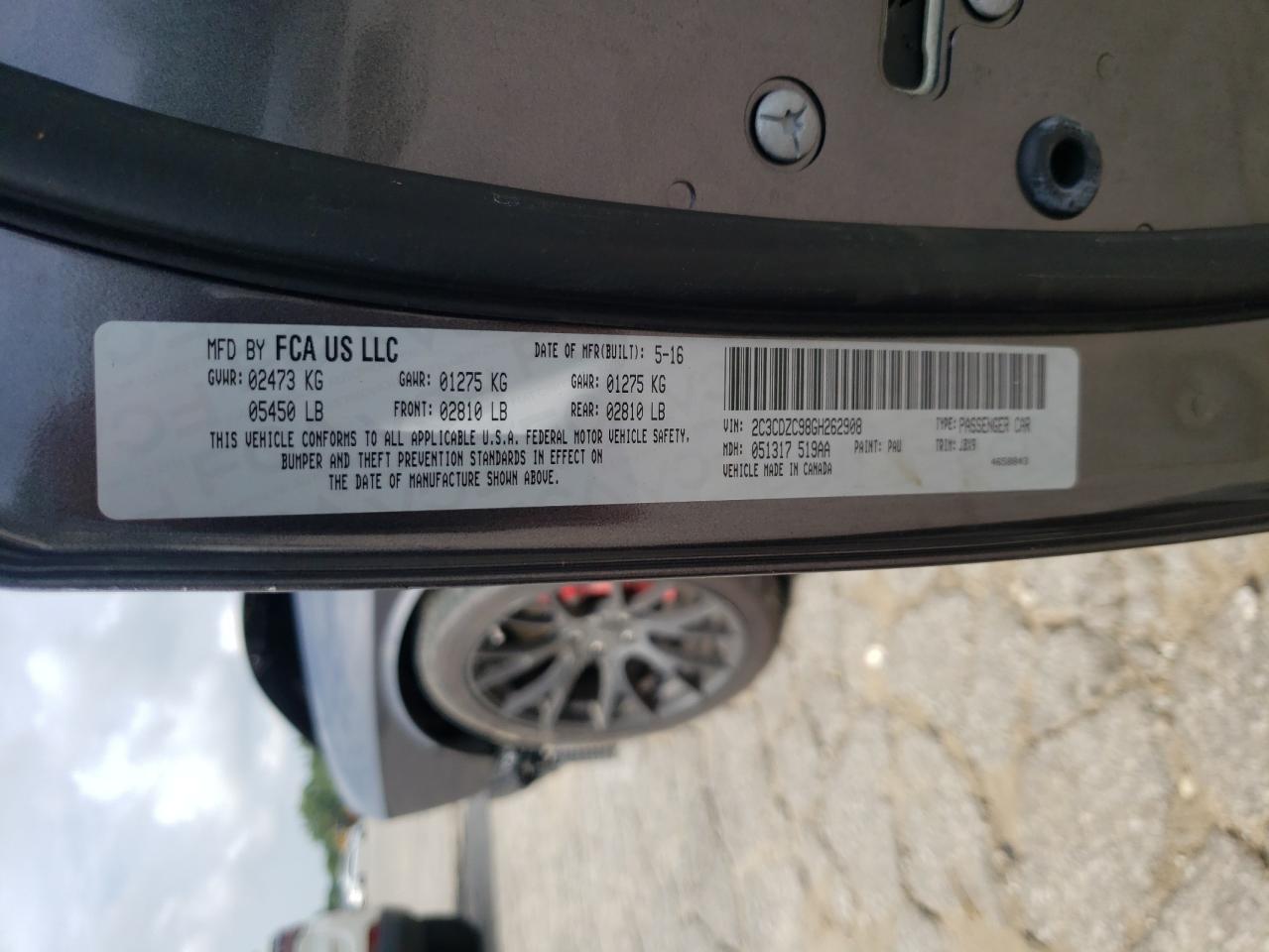 2016 Dodge Challenger Srt Hellcat VIN: 2C3CDZC98GH262908 Lot: 62642445
