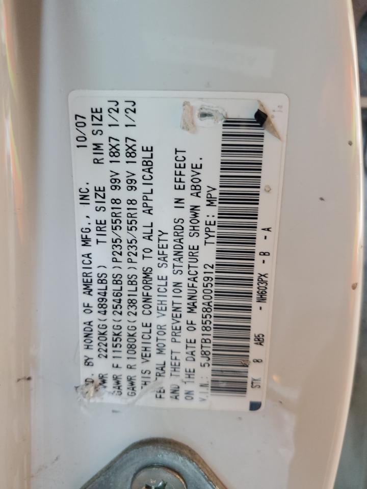2008 Acura Rdx Technology VIN: 5J8TB18558A005912 Lot: 59631535
