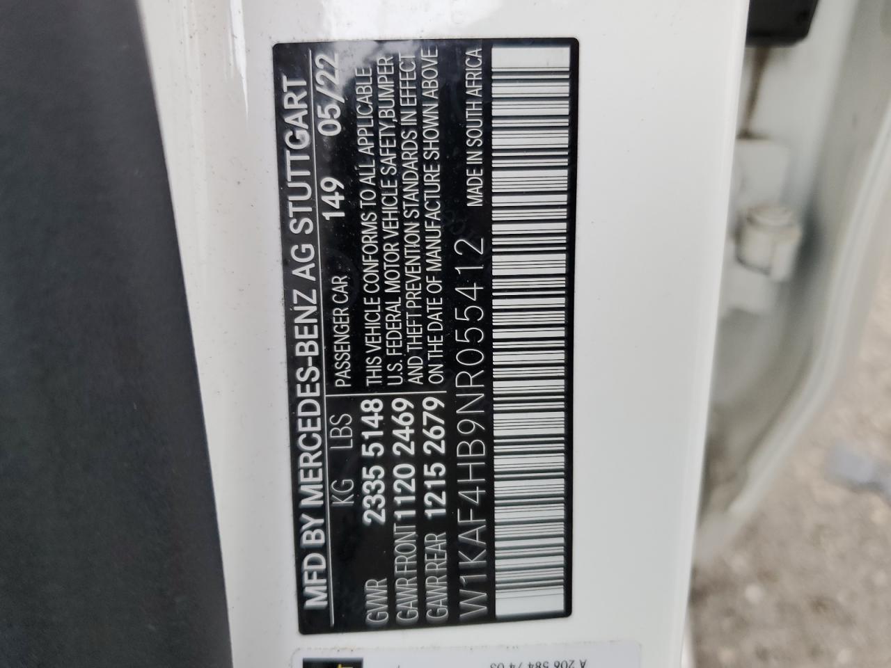 2022 Mercedes-Benz C 300 4Matic VIN: W1KAF4HB9NR055412 Lot: 60302075