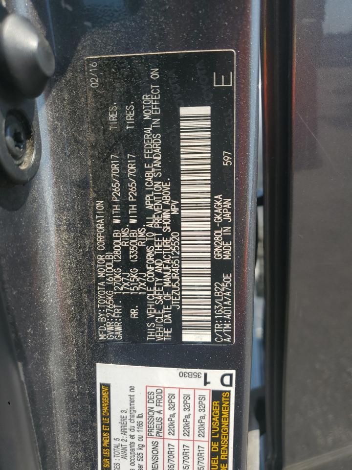 2016 Toyota 4Runner Sr5 VIN: JTEZU5JR4G5125520 Lot: 62491615