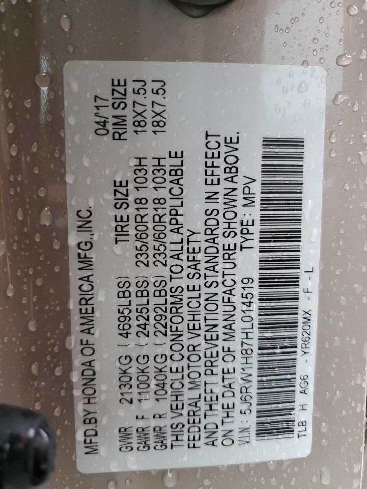 2017 Honda Cr-V Exl VIN: 5J6RW1H87HL014519 Lot: 59966465