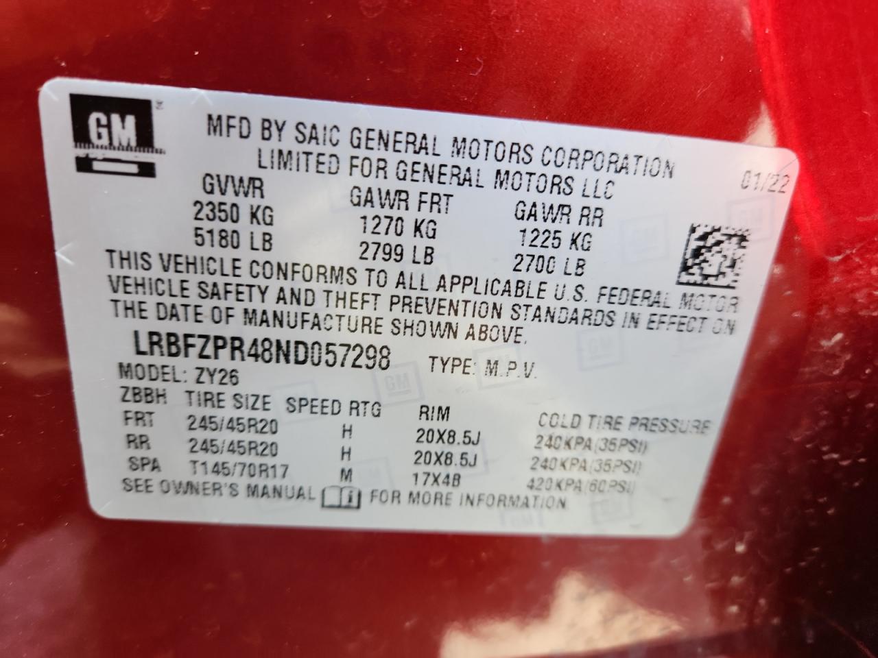 2022 Buick Envision Essence VIN: LRBFZPR48ND057298 Lot: 62074685