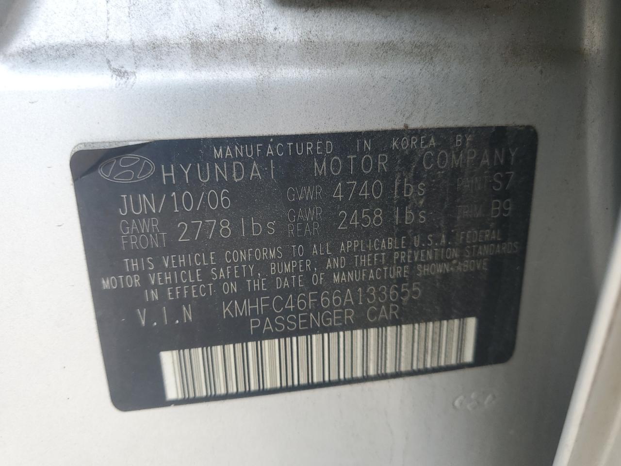 2006 Hyundai Azera Se VIN: KMHFC46F66A133655 Lot: 62291215