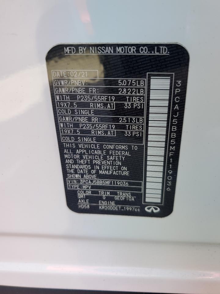 2021 Infiniti Qx50 Luxe VIN: 3PCAJ5BB5MF119036 Lot: 61356395