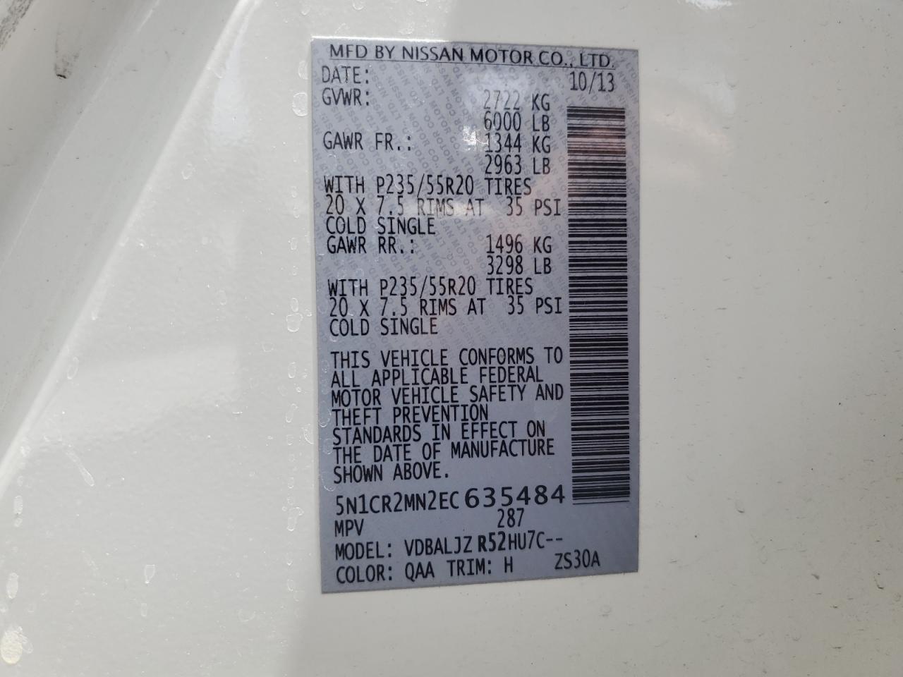 2014 Nissan Pathfinder Sv Hybrid VIN: 5N1CR2MN2EC635484 Lot: 59542485