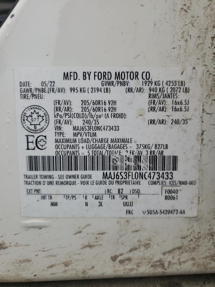 2022 Ford Ecosport S VIN: MAJ6S3FL0NC473433 Lot: 62110925