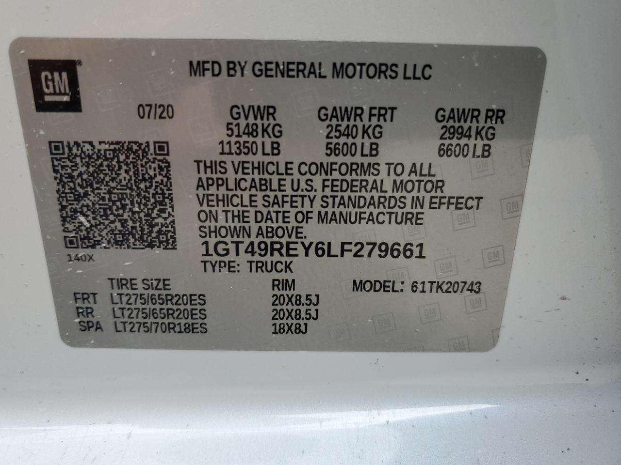 2020 GMC Sierra K2500 Denali VIN: 1GT49REY6LF279661 Lot: 60733785
