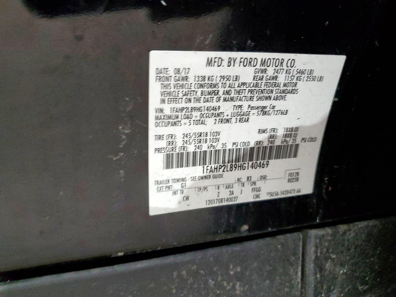 2017 Ford Taurus Police Interceptor VIN: 1FAHP2L89HG140469 Lot: 59771955