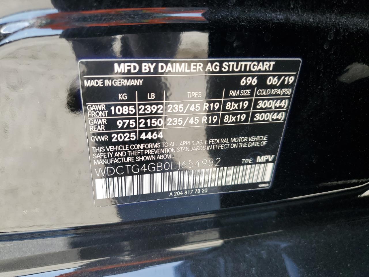 2020 Mercedes-Benz Gla 250 4Matic VIN: WDCTG4GB0LJ654982 Lot: 60296905