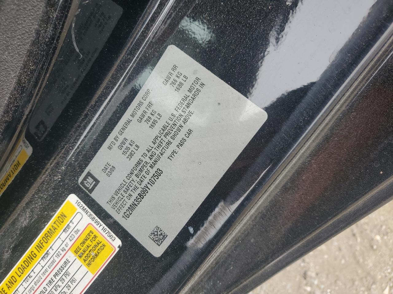 2009 Pontiac Solstice VIN: 1G2MN35B99Y107503 Lot: 61852375