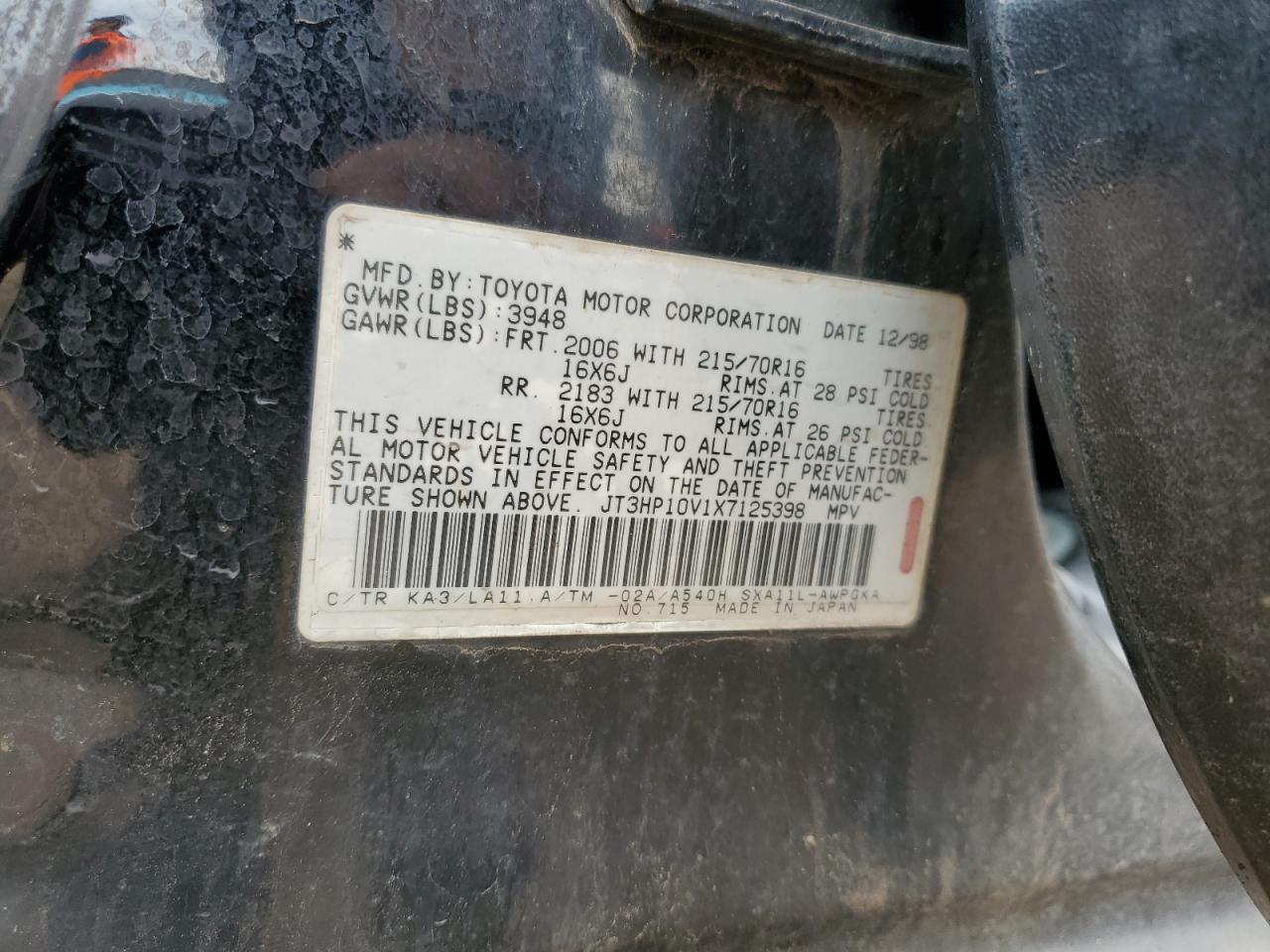 1999 Toyota Rav4 VIN: JT3HP10V1X7125398 Lot: 62961095
