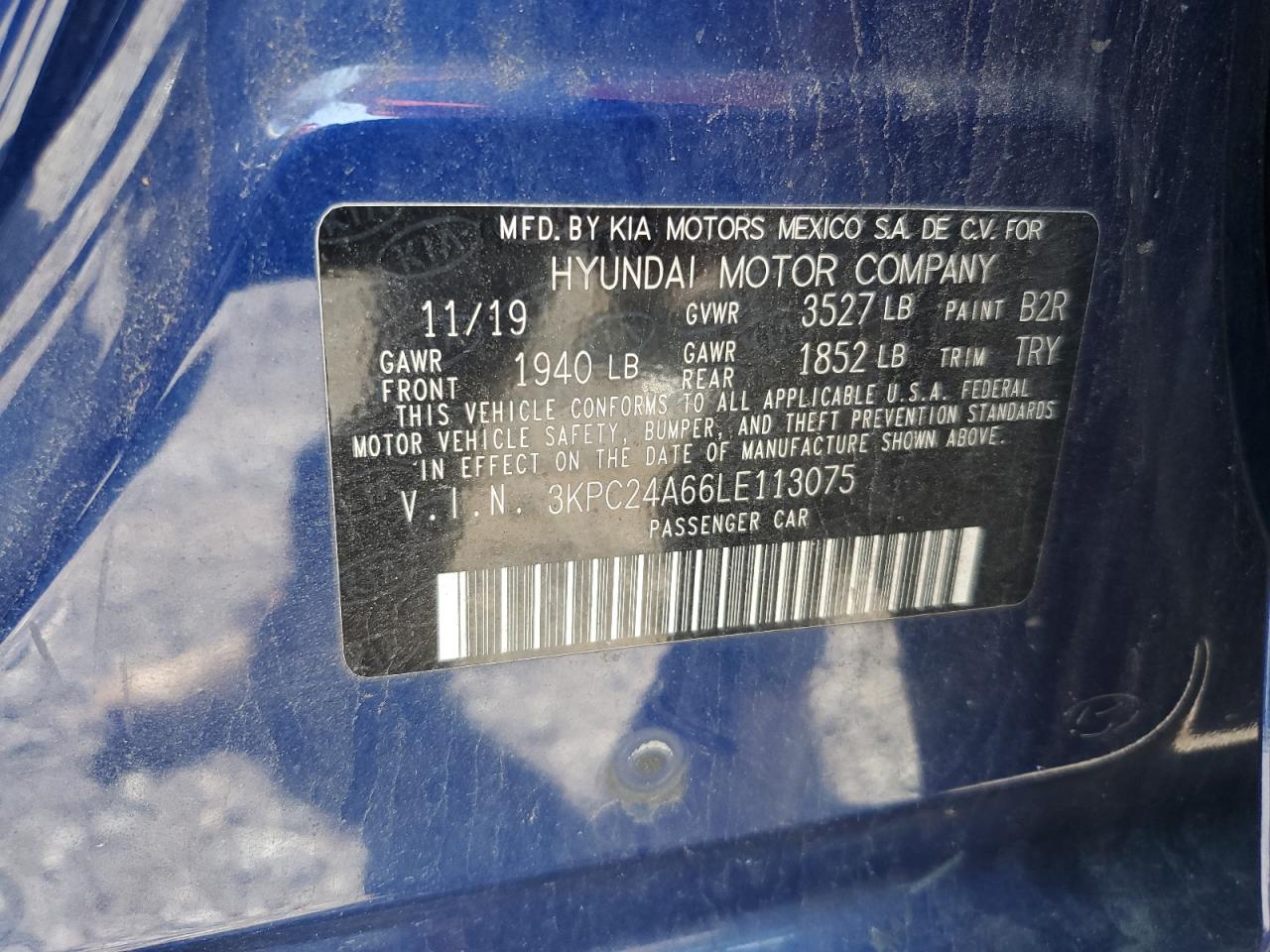 2020 Hyundai Accent Se VIN: 3KPC24A66LE113075 Lot: 61628055