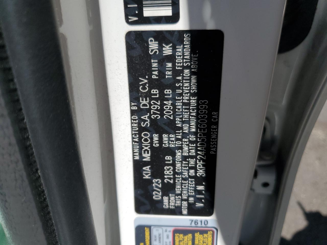 2023 Kia Forte Lx VIN: 3KPF24AD5PE603993 Lot: 63246005