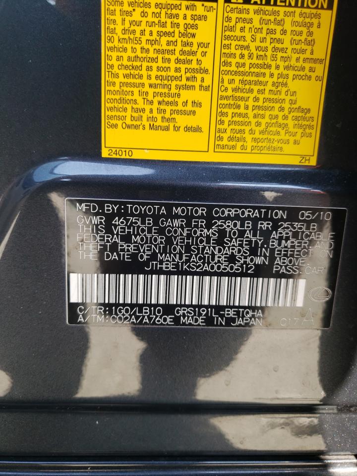 2010 Lexus Gs 350 VIN: JTHBE1KS2A0050512 Lot: 61957355