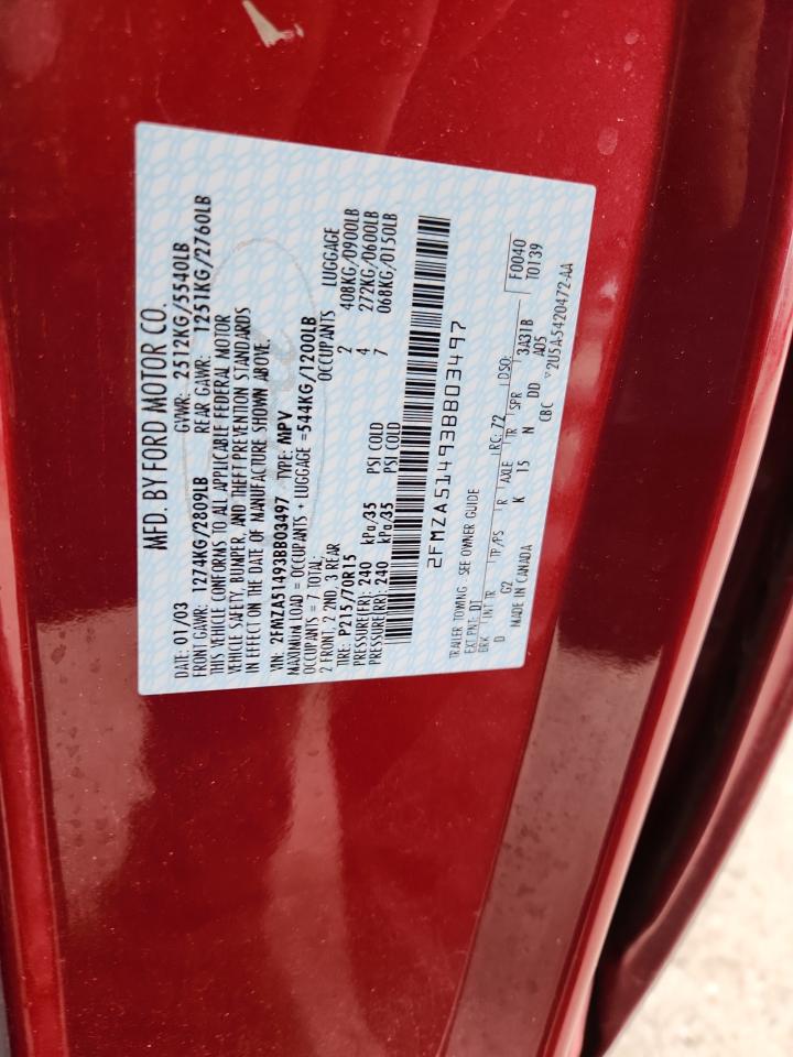 2003 Ford Windstar Lx VIN: 2FMZA51493BB03497 Lot: 59277735