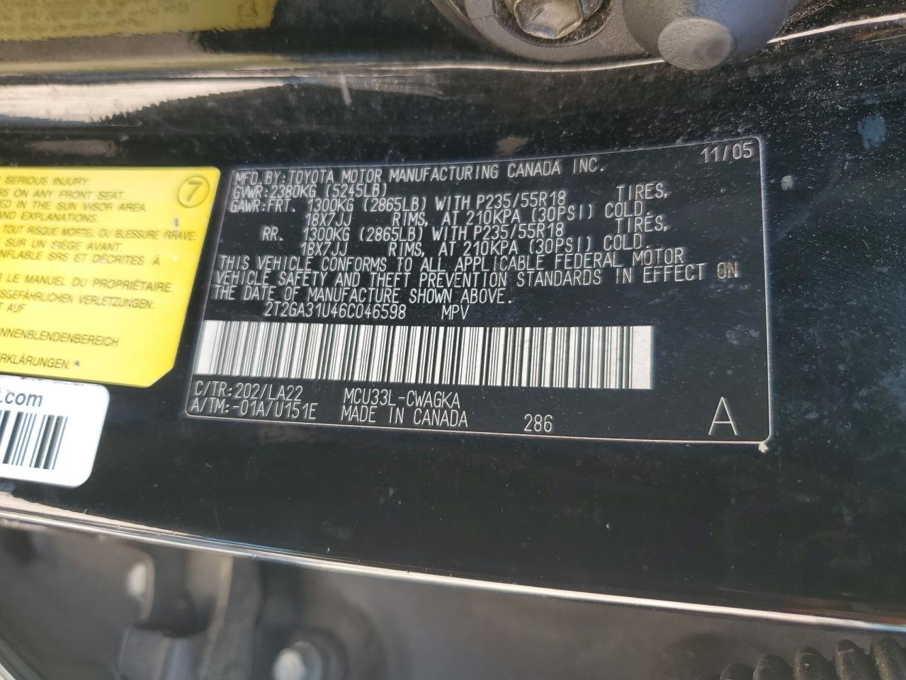 2006 Lexus Rx 330 VIN: 2T2GA31U46C046598 Lot: 61896225