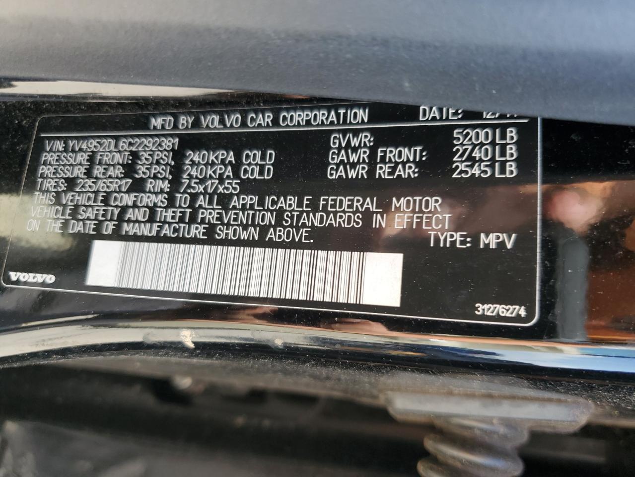 2012 Volvo Xc60 3.2 VIN: YV4952DL6C2292381 Lot: 61642275