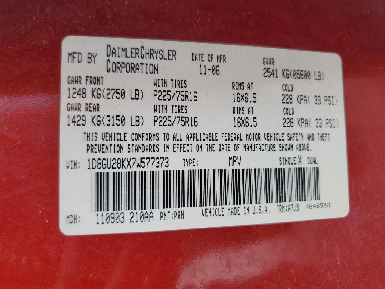 2007 Dodge Nitro Sxt VIN: 1D8GU28KX7W577373 Lot: 59180565