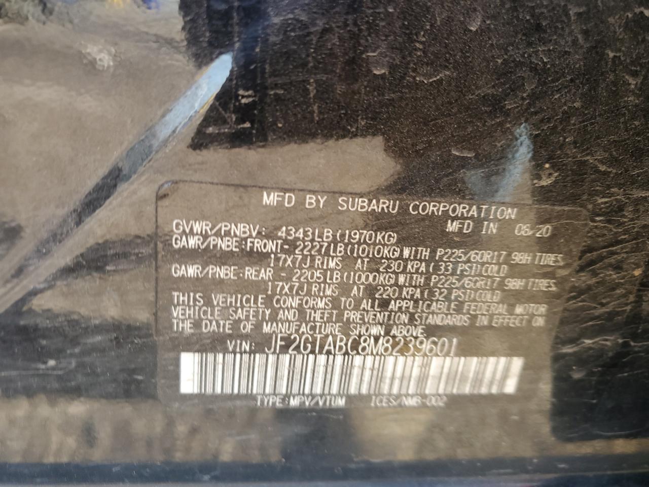 2021 Subaru Crosstrek VIN: JF2GTABC8M8239601 Lot: 62747515