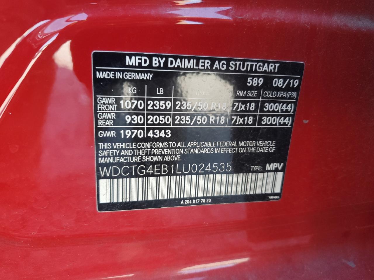 2020 Mercedes-Benz Gla 250 VIN: WDCTG4EB1LU024535 Lot: 62946395