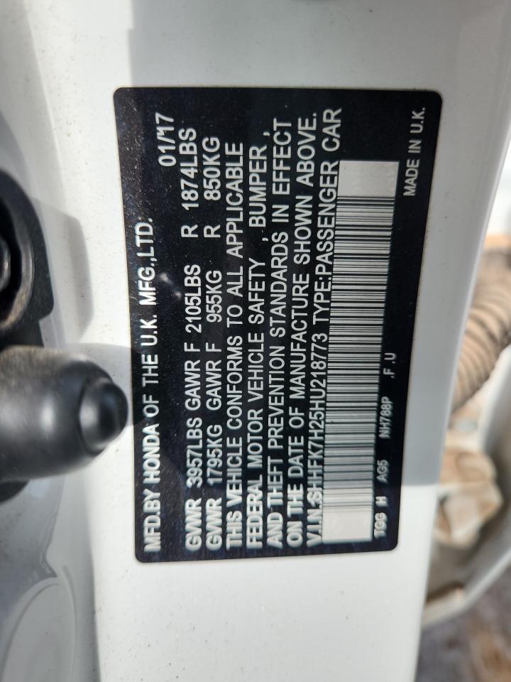 2017 Honda Civic Lx VIN: SHHFK7H25HU218773 Lot: 62645325