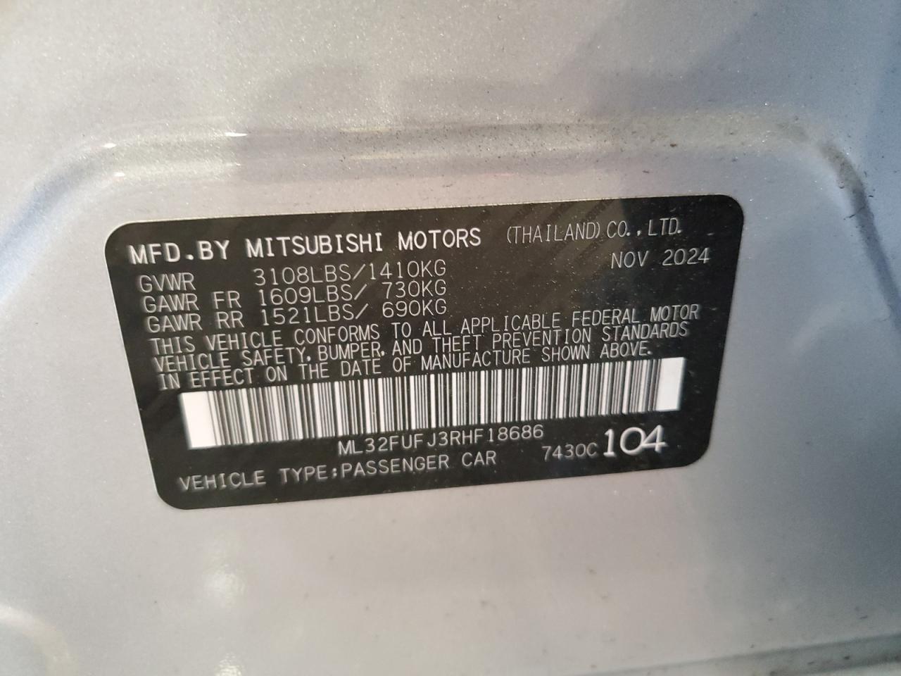 2024 Mitsubishi Mirage G4 Es VIN: ML32FUFJ3RHF18686 Lot: 62493815