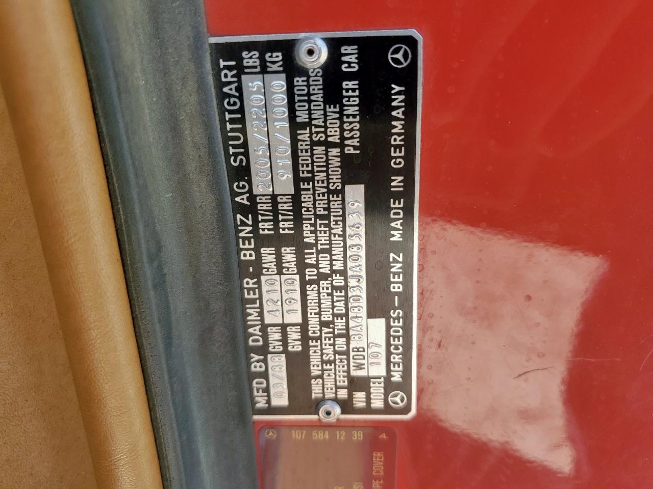 1988 Mercedes-Benz 560 Sl VIN: WDBBA48D3JA085639 Lot: 61737495