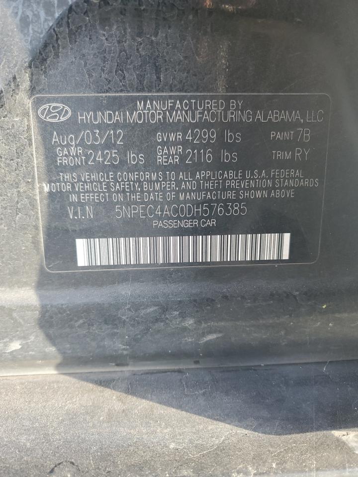 2013 Hyundai Sonata Se VIN: 5NPEC4AC0DH576385 Lot: 59592455