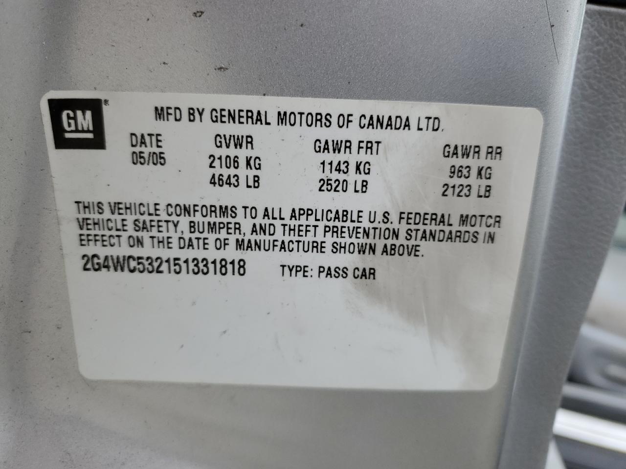 2005 Buick Lacrosse Cx VIN: 2G4WC532151331818 Lot: 60298445