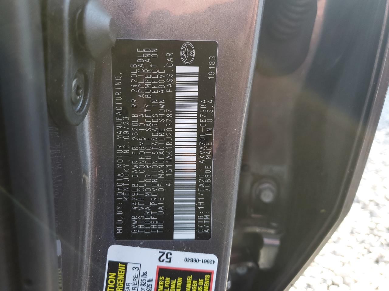 2024 Toyota Camry Se Night Shade VIN: 4T1G11AK1RU203787 Lot: 62004245