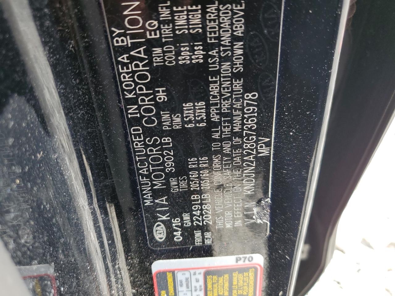 2016 Kia Soul VIN: KNDJN2A28G7361978 Lot: 63226115