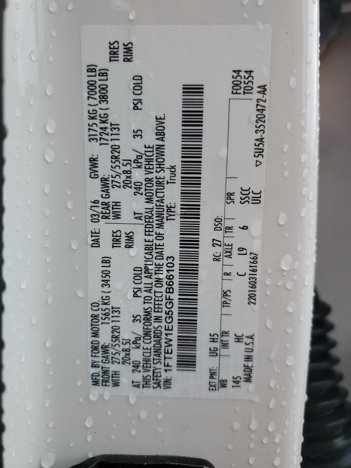 2016 Ford F150 Supercrew VIN: 1FTEW1EG5GFB66103 Lot: 60247635