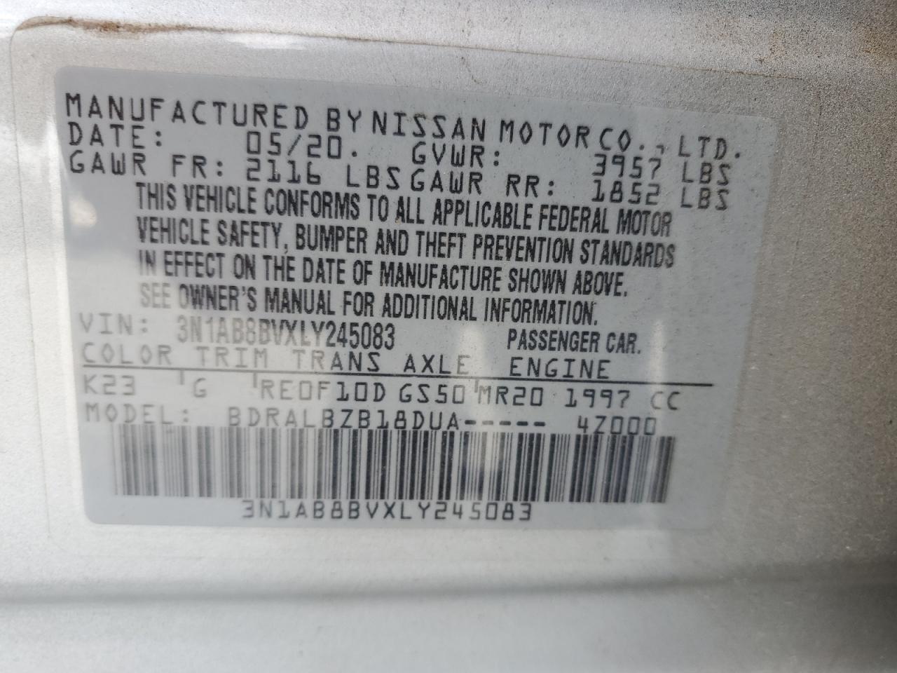 2020 Nissan Sentra S VIN: 3N1AB8BVXLY245083 Lot: 61496995
