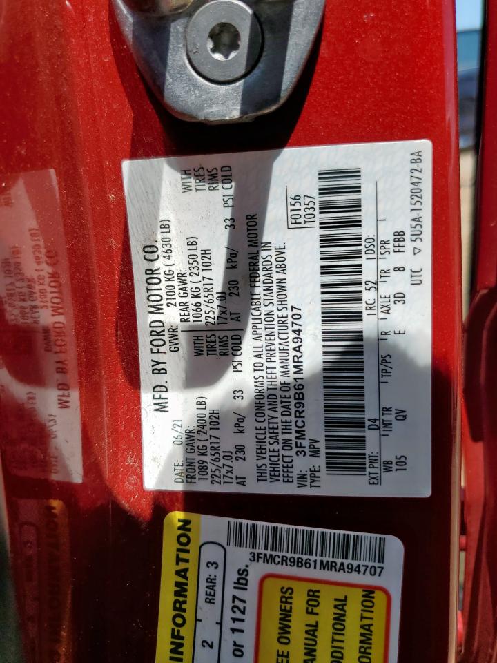 2021 Ford Bronco Sport Big Bend VIN: 3FMCR9B61MRA94707 Lot: 62124875