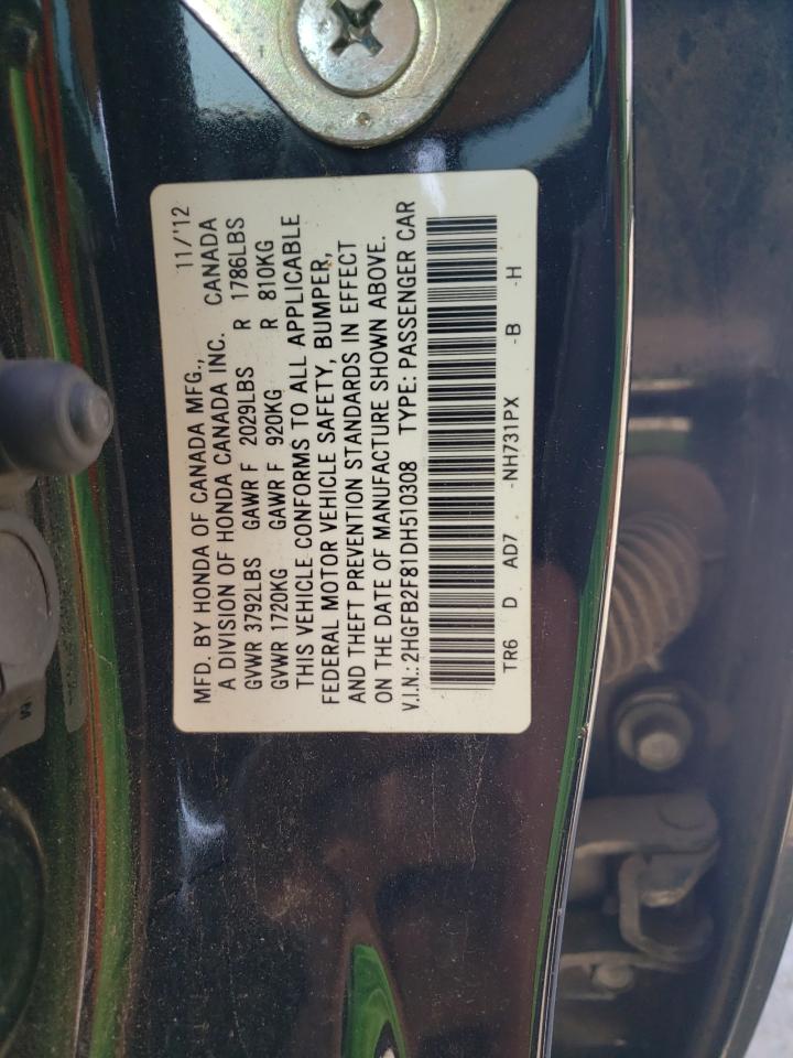 HONDA CIVIC 2013 VIN 2HGFB2F81DH510308 фото 12