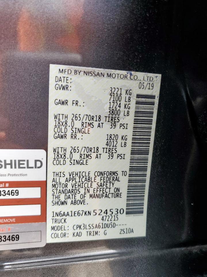 2019 Nissan Titan Platinum Reserve VIN: 1N6AA1E67KN524530 Lot: 59898575