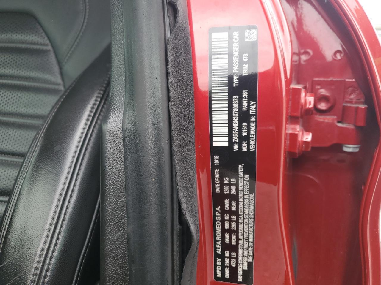 zarfanbn3k7606373 ZARFANBN3K7606373 2019 Alfa Romeo Giulia Ti